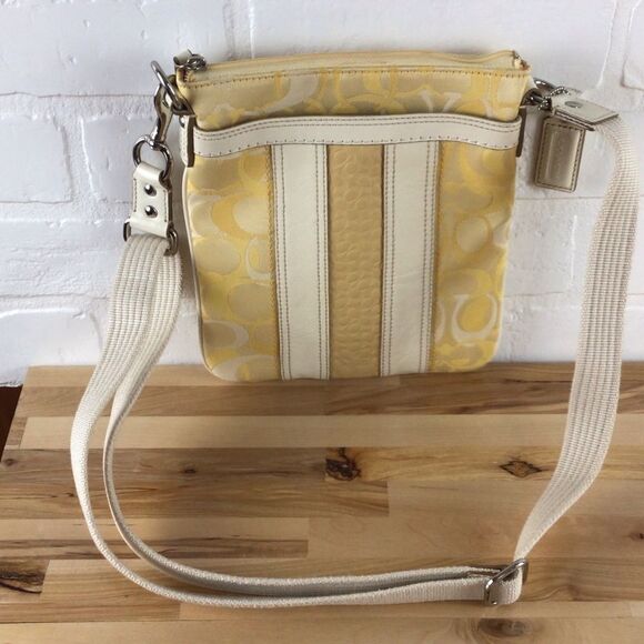 𝅺COACH vintage mini purse yellow ecru white  shoulder crossbody bag monogram - Picture 5 of 12